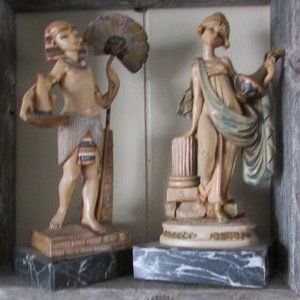 2 Grecian Statues on Carrara Marble Base